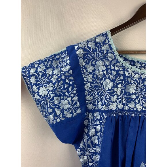Women’s El Interior Blue Embroidered Floral Puebla Blouse Size XL - Picture 6 of 9